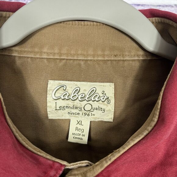 CABELAS Shirt Mens XL Twill Button Up Work Shooting Elbow Patch Cotton Chore Red - Picture 4 of 12